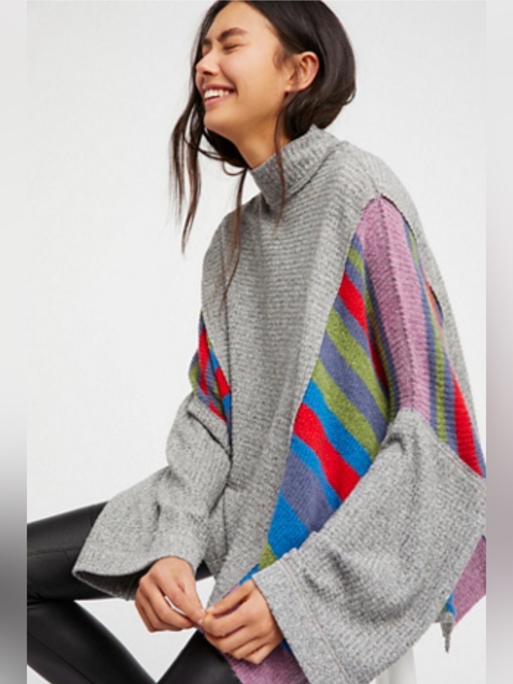 Free People $128 We The Free Susie Swit Oversized S Pullover Sweater Gray Stripe